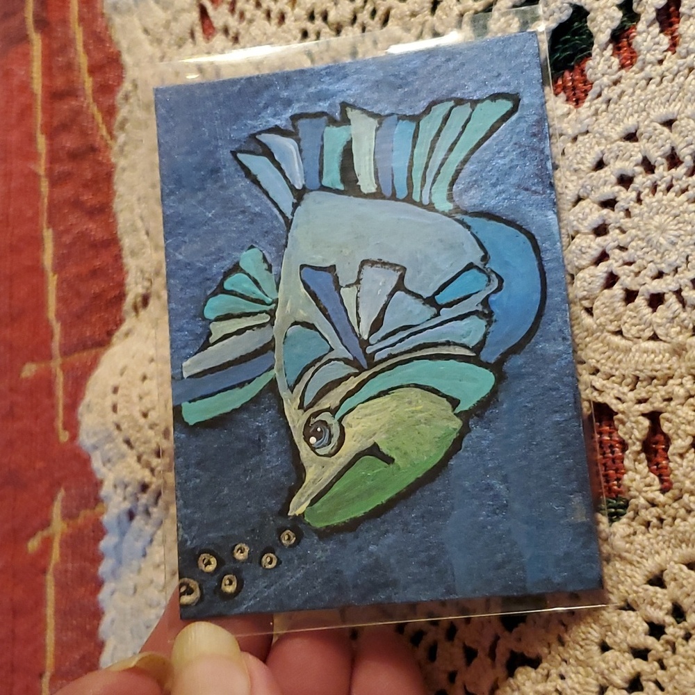 Authentic Mini Fish Painting"Bubble's" - Picture 2 of 13